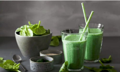 A couple spinach-orange shakes.