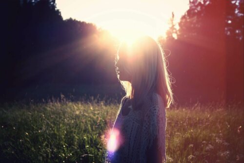 A woman in a field.
