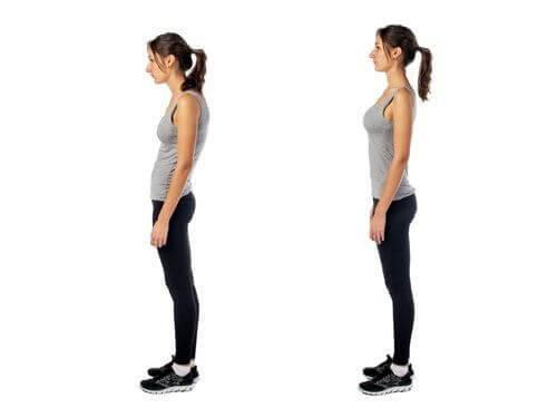 a person with bad posture and then with good posture