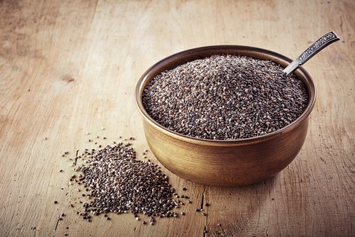 A bowl of chia seeds.