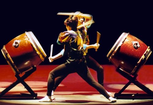 Two women doing taiko
