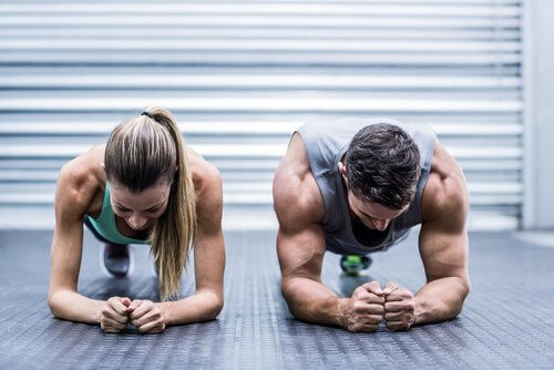 Couple working out together