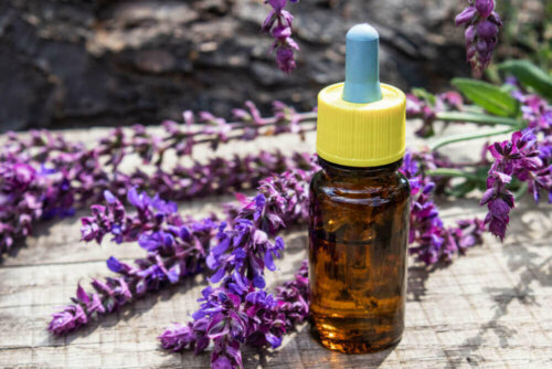 A bottle of lavender essential oil.