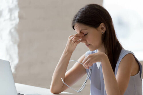 A woman tired of working.