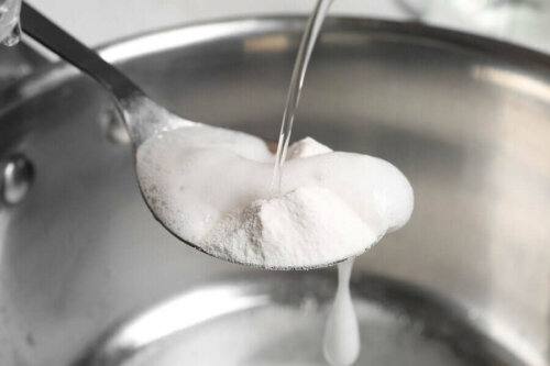 Some baking soda foaming because it's being mixed with water.