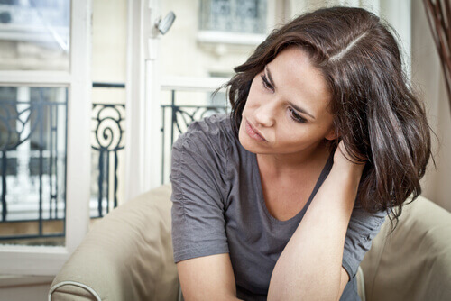 A woman looking worried.