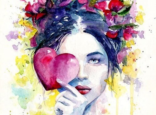 Woman with red heart