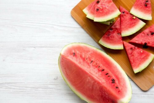 A board with watermelon.