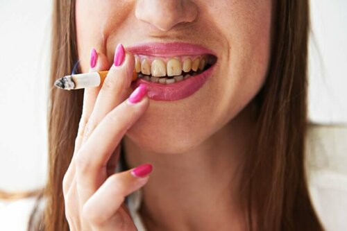A woman smoking.