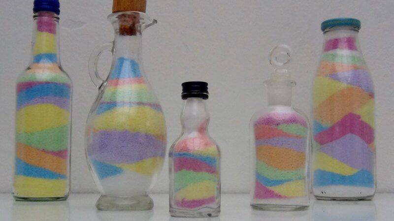 Bottles decorated with colored sand