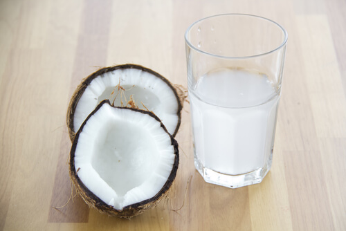 A glass of coconut water.