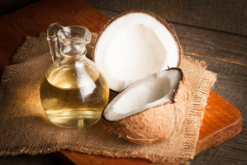 A bottle of coconut oil for a hair follicle infection.
