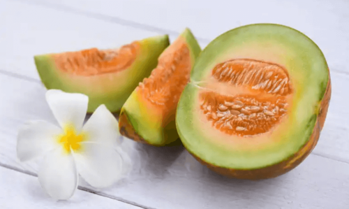 A quartered cantaloupe.