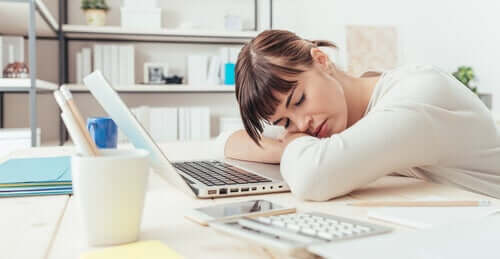 A woman that's tired from work.