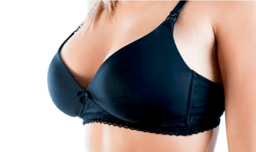 A woman with a black bra.