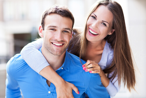 Couple dressed in blue