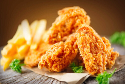 Some fried chicken and fries.