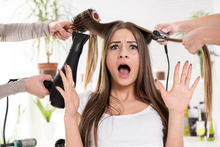 A stressed lady in the hairdresser's.