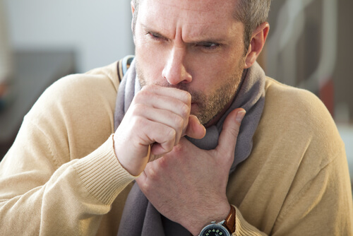A man with dry cough.