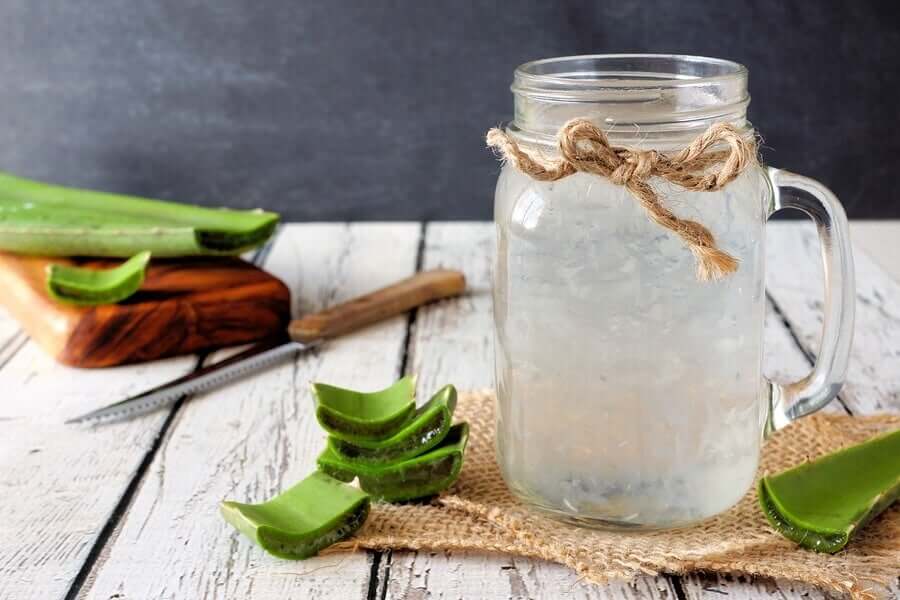 A glass of aloe vera juice.