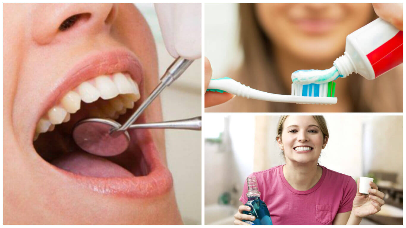 Mondverzorging met tandpasta, mondwater en tandartsbezoek
