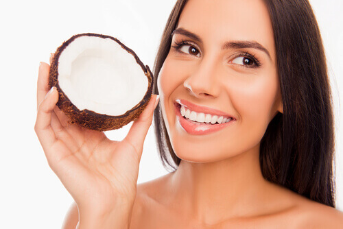 woman with a coconut