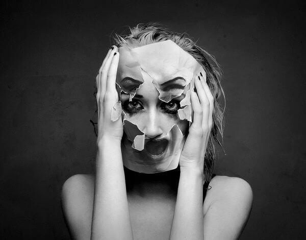 Your partner is your mirror: girl with a broken mask