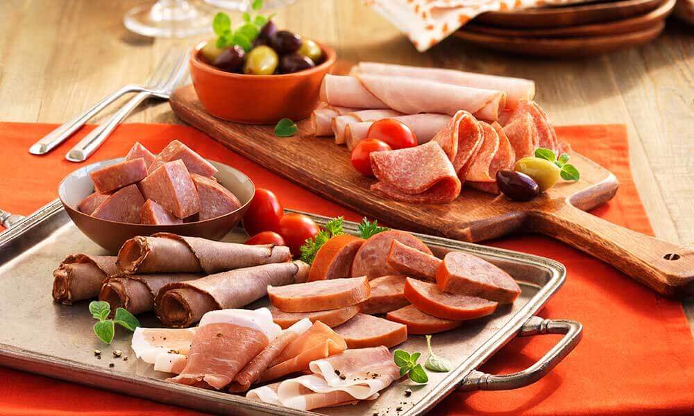A plate of cold meats.