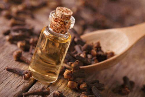 A bottle of clove oil.