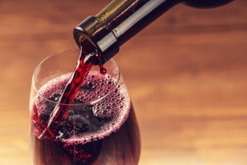 A glass of red wine.