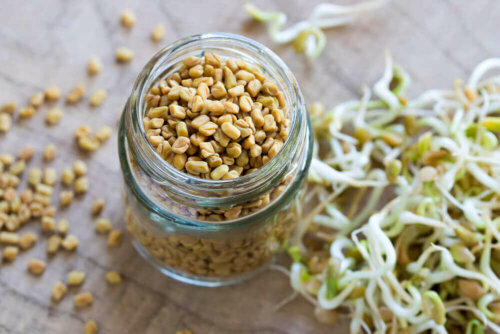 A jar of fenugreek which a remedy for vaginal odors.