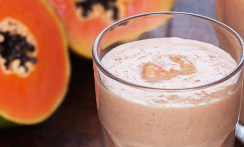 Papaya and almond milk smoothie.