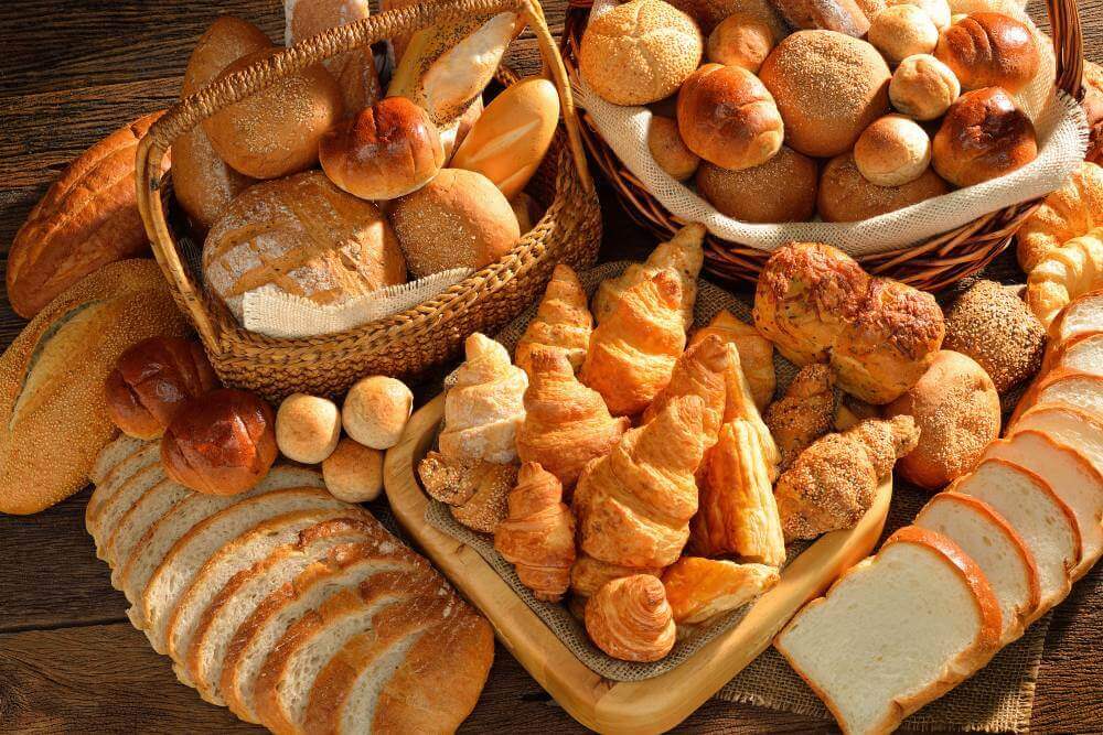 Some bread in baskets.