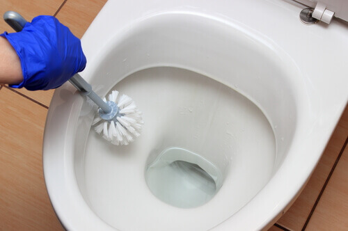 cleaning the bathroom
