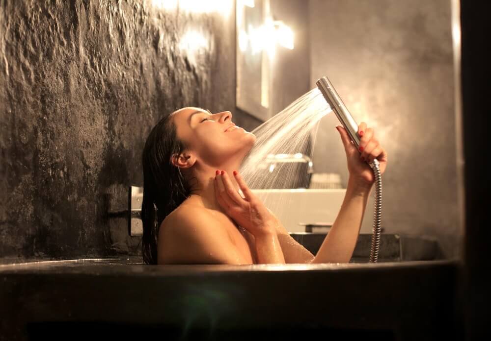 woman showering