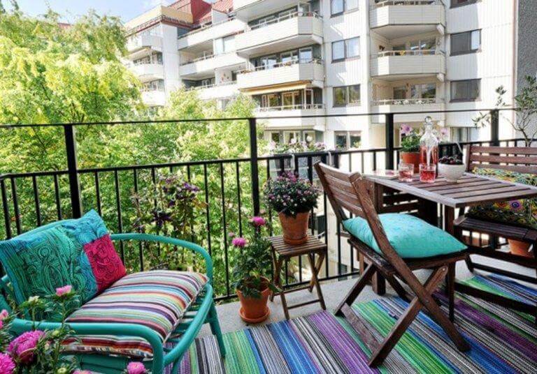 Colorful balcony furniture with flowers