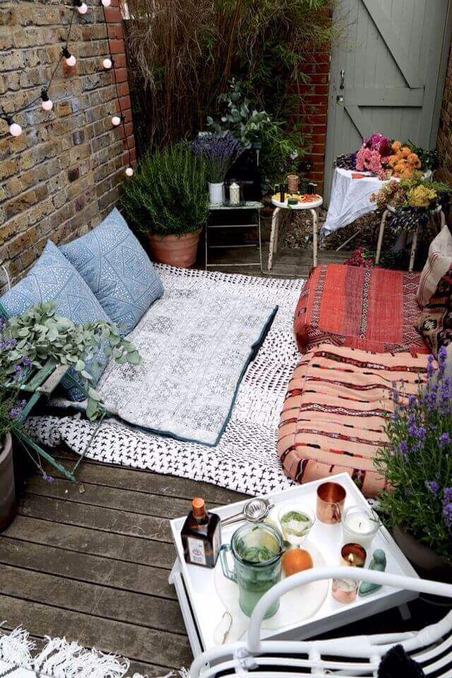 Cushions and decorations on balcony garden