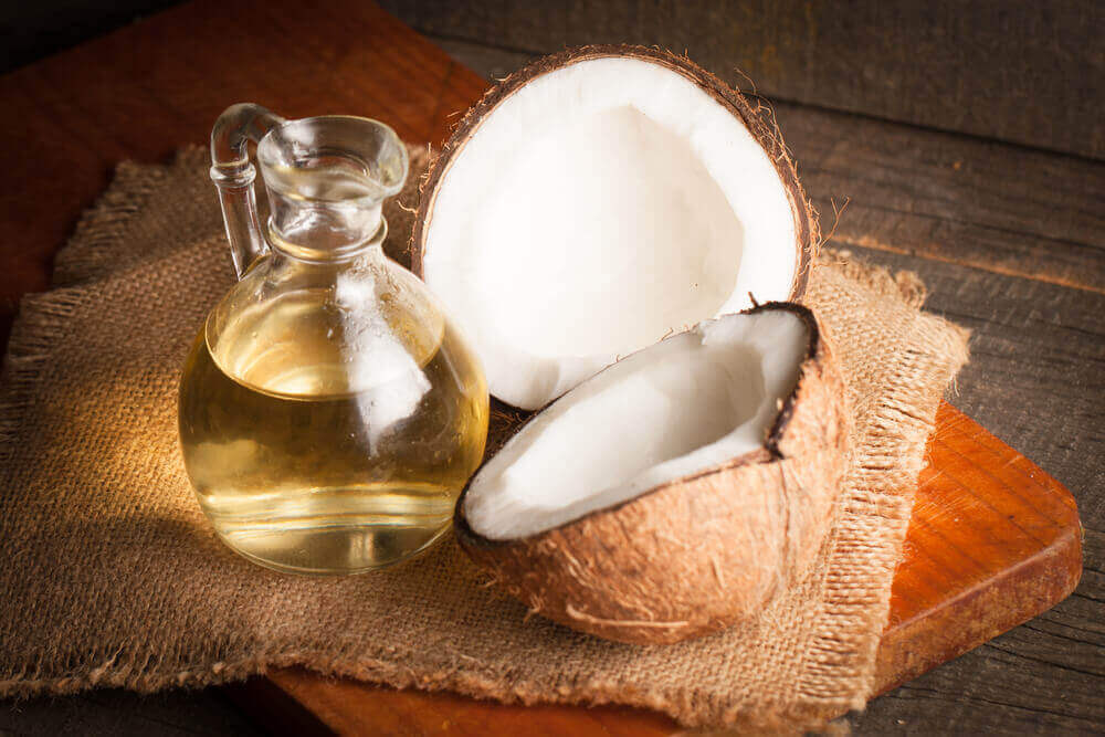 A flask of coconut oil.