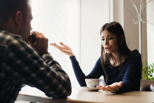 A couple arguing about passionate and rational love.