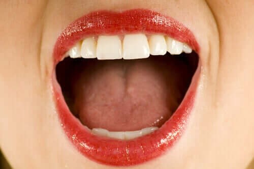 A woman with an open mouth.