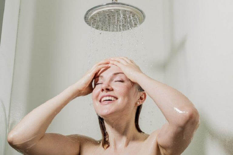woman taking a shower
