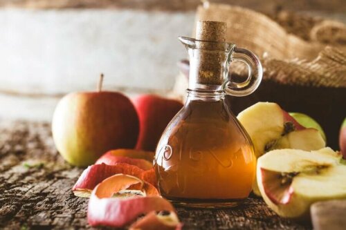 A bottle of apple cider vinegar.