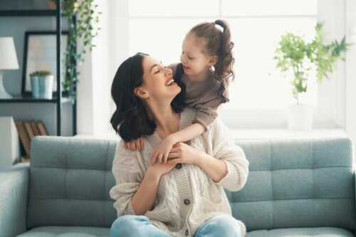 A mother and child playing.