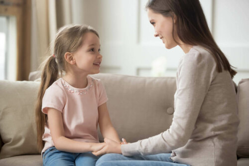 A mother talking to her daughter.