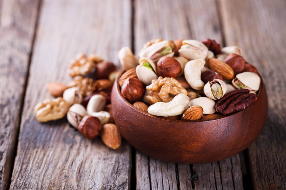 A bowl of mixed nuts to increase red blood cells.