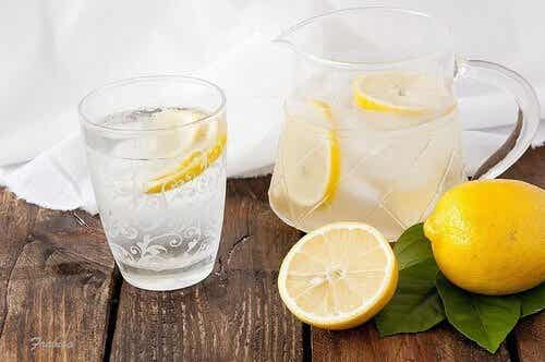 A jug of lemon water.