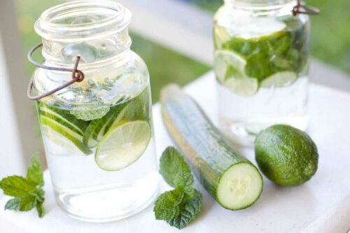 A pitcher of cucumber water to soothe irritated skin