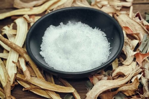 Some camphor in a bowl that can help get rid of bad odors.