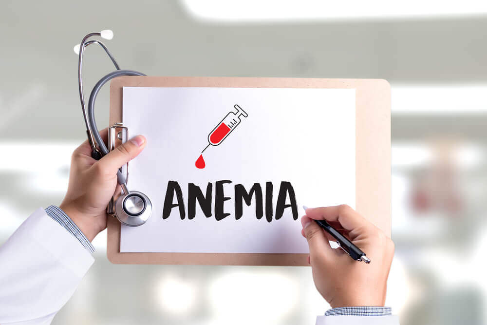 The word "anemia" on a clipboard