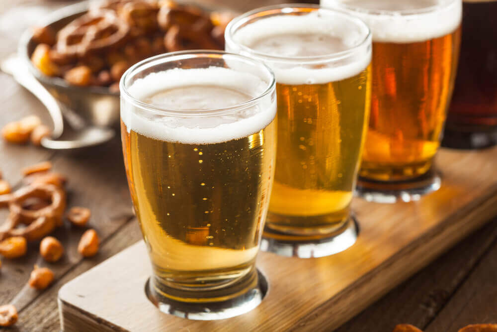 Three glasses of beer.